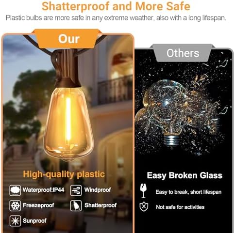 LAMPHOME Outdoor String Lights, 26FT Patio Lights with 12+1 ST38 LED Edison Bulbs (1 Spare), Connectable String Lights for Outside, Dimmable Hanging Light for Backyard Porch Decor, Warm White - Image 6
