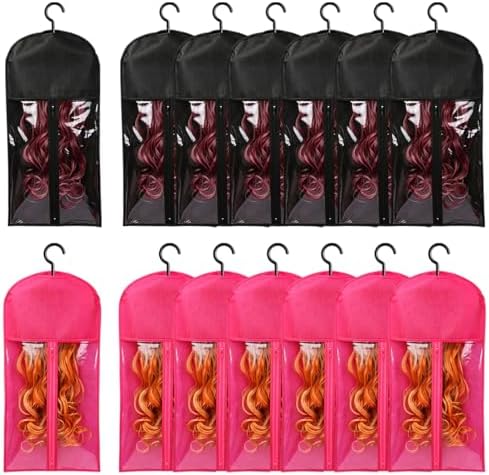 12PCS Wig Storage Hair Extensions Holder 6PCS Black & 6PCS Hot Pink Color by NEYQ