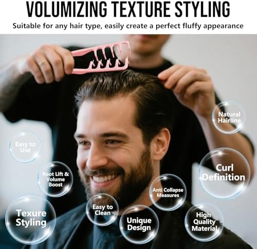 Texture Comb, Volumizing Fluffy Texture Styling Comb for Men and Women, Wide-Tooth Texturizing Styling Tool for Volume & Fringe Parting, Pink - Image 2