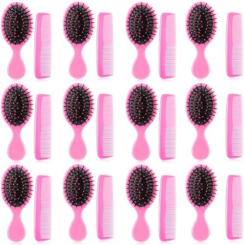 Nuogo 24Pcs Hair Brush Comb Set Mini Wet Detangler for Travel, Pink by Nuogo