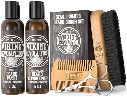 Viking Revolution Beard Brush & Wash Set - Peppermint Eucalyptus - 5 oz by VikingRevolution