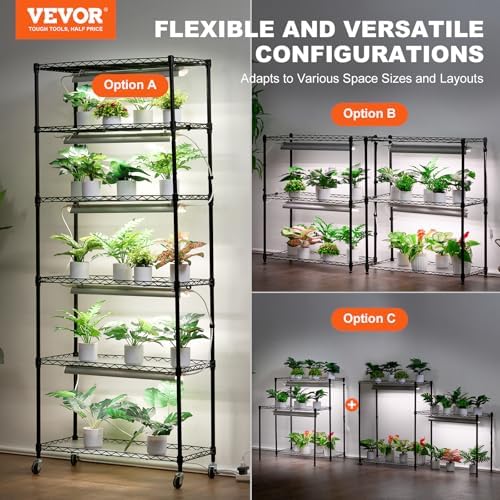 VEVOR DIY Plant Stand with Grow Light, 6-Tier Large Tall Plant Shelf with 192W 5000K Full Spectrum Grow Lights, Indoor Grow Light Shelf with Wheels for Seed Starting 29.5" L x 13.8" W x 70.9" H - Image 2