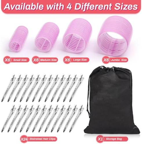 Rollers Hair Curlers Set of 48 with 24 Curlers (6 Jumbo, 6 Large, 6 Medium, 6 Small) and 24 Clips for Long, Medium, Short Hair (Purple) - Image 2