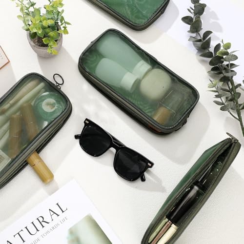 Weewooday 4Pcs Mesh Makeup Bag, Olive Green, Medium, Classic - Image 4