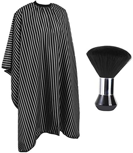 Professional Hair Cutting Cape with Neck Duster Brush, Large Size Salon Hairdresser Cape for Men, Women and Kids(Black With White Stripes) by YELEGAI
