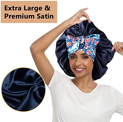 2pcs Large Silky Bonnets with tie Band Braid Bonnet, Satin Bonnet for Sleeping Curly Hair, G - Image 2