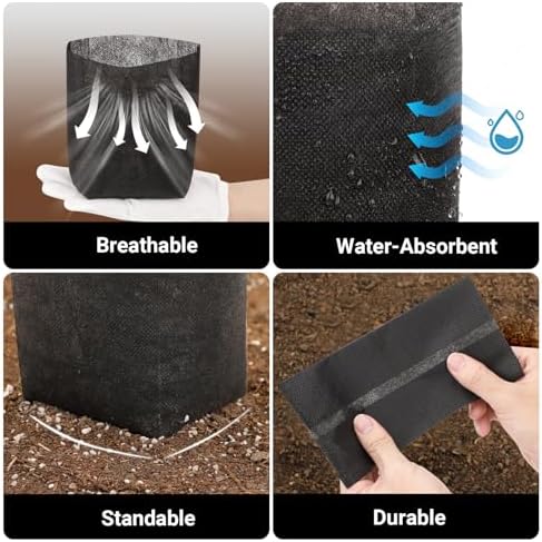 Black Plant Grow Bags, Pack of 100 7.5x7.5 Breathable Non-Woven Fabric Grow Bags for Planting Seedling Pots 1 Gallon Plant Pots - Image 2