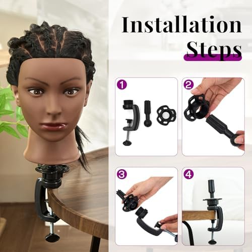 20-22" Mannequin Head,100% Real Human Hair Mannequin Head, Braiding Cosmetology Manikin Doll Head for Hair Styling Training with Table Clamp,Braiding Set(Light brown) Hair Extensions - Image 6