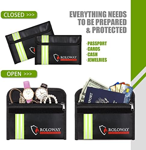 ROLOWAY Small Fireproof Bag (5 x 8 inches) with Reflective Strip, Fireproof Money Bag for Cash, Valuables, Passport, Currency & Keys (2-Pack Black) - Image 5