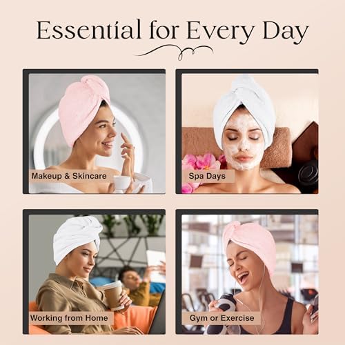 Lili&James 100% Cotton Hair Towel Wrap for Women & Kids – 420 GSM Quick Dry Hair Turban with Double Button Loop, Anti Frizz Non Microfiber Hair Drying Towel for Long & Thick Hair (White+Pink+Lilac) - Image 7