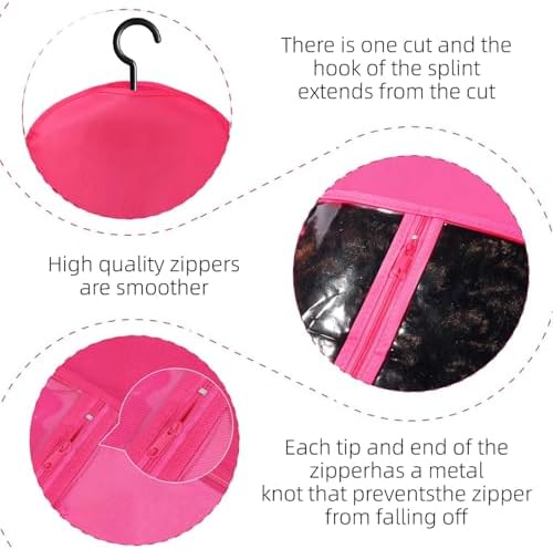 Wig Hangers Set - Premium Dust-Proof Wig Storage Bags with Hooks for Hair Extensions, Wig Organizer for Wig Bags Storage with Hanger,Space-Saving Wig Storage Solution(6PCS Black & 6PCS Hot Pink) - Image 4