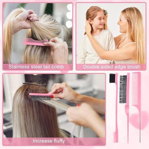 15 Pcs Slick Back Hair Brush Set, Bristle Hair Brush with Spray Bottle,Hair Clip,Edge Brush for Women, Men(Pink) - Image 4
