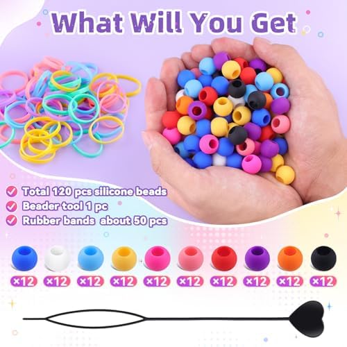 Tinkrstuff 120Pcs 14mm Multicolor Large Silicone Hair Beads - Image 3