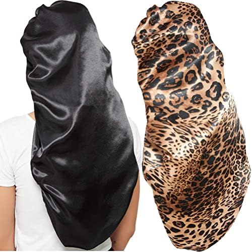 Wbfwbb 2 Pcs Silk Bonnet for Women Satin, Soft Elastic Band Silky Sleeping Cap Big Bonnets for Braids Black,Brown by Wbfwbb