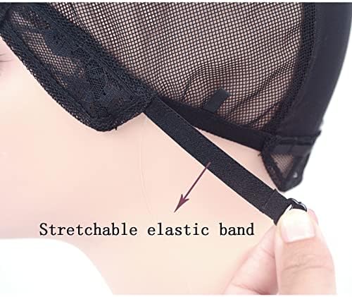 2 Pcs Black Double Lace Wig Caps with Adjustable Straps Swiss Lace Hairnet on the Back for Making Wig (Black M) - Image 5