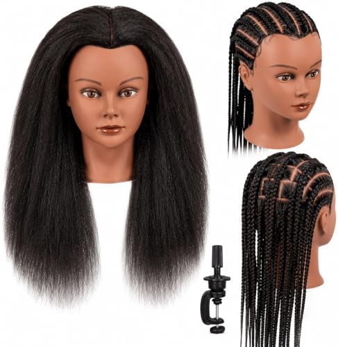 Morris Mannequin Head 14 Inch 100% Real Hair Training Head Manikin Head With Hair Cosmetology Doll Head for Hairdresser Practice HairStyling Braiding with Clamp Stand by MORRIS
