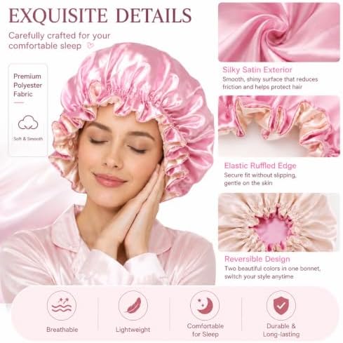 Double‑Sided Satin Sleep Bonnet, Large Ruffled Edge Reversible Silk‑Like Hair Bonnet Night Hair Cap for Women - Image 2