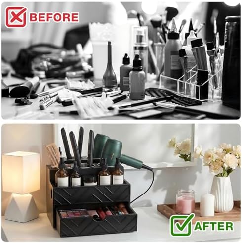 Hair Tool Organizer Countertop with Drawer Blow Dryer Holder, Black - Image 4