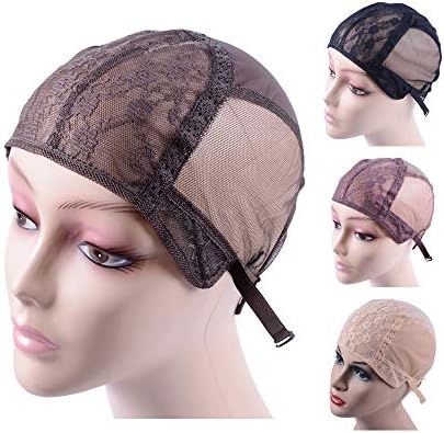 YANTAISIYU Double Lace Wig Caps for Making Wigs with Adjustable Strap on the Back Weaving Hairnets Swiss Lace Wig Cap (Dark Brown XL 58cm) by YANTAISIYU