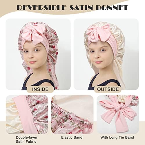 AWAYTR Kids Bonnets for Girls - Satin Long Hair Braid Bonnet for Sleeping - Image 3