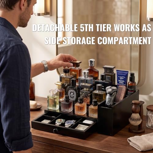 5-Tier Wooden Cologne Organizer for Men, Elegant Gift Packaging - Image 2