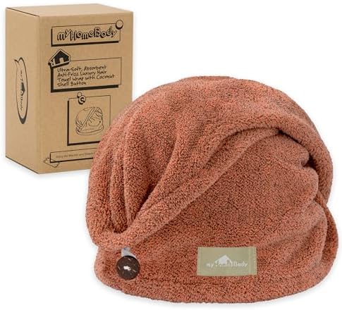 myHomeBody Hair Towel Wrap, Quick Drying Turban, Absorbent Cap – Cinnamon by myHomeBody