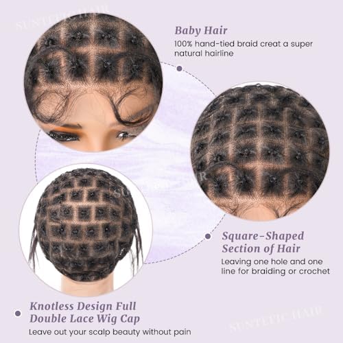 Braided Wig Cap With Human Baby Hair Crochet Wig Cap For Crochet Braids Hair Glueless Double Full Hd Lace Wig Caps For Black Women(#1B Black,113 Sections) - Image 3