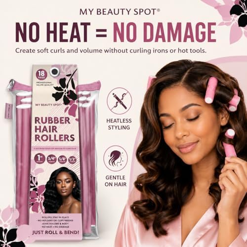 My Beauty Spot Flexi Rods Foam Hair Rollers 3/4" 5/8" and 1" Diameter Professional Salon Quality 12 Pcs Rubber Hair Rollers for Long, Medium and Short Hair (Multi-Color) - Image 6
