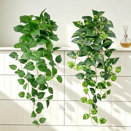 2 Pack Artificial Hanging Plants with White Pots 31.5'' by VUAHAUL