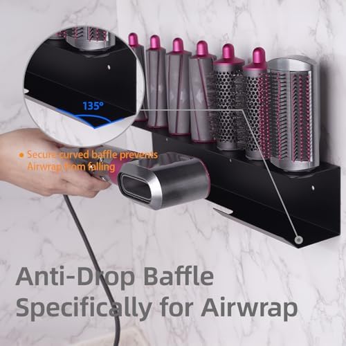Hair Dryer Holder for Airwrap, Aluminum Hair Tool Holder Wall Mount Black with 7 Custom Slots & Cable Hook, Hair Tool Organizer Wall Mounted for Bathroom BANJEKT - Image 4