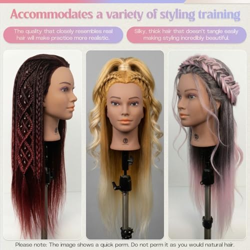 Mannequin Head 24-25inch, Synthetic Fiber Hair Mannequin Head, Beauty And Hairdressing Model Practice Head, with Clip-on Stand Set (Gold) - Image 5