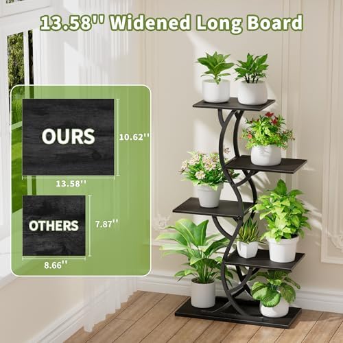 Plant Stand Indoor with Grow Lights - 5 Tiered Corner Plant Shelves (Black) - Image 3
