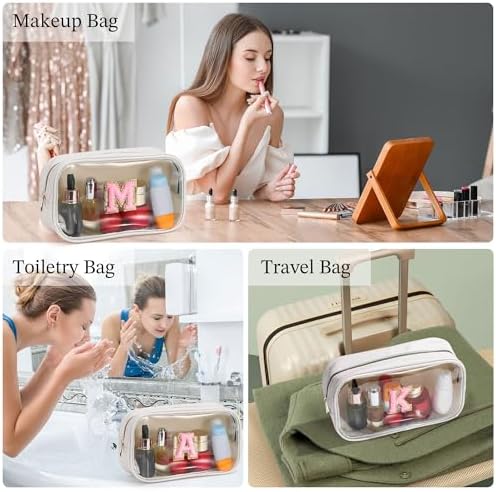 YOOLIFE Initial Travel Makeup Bag Pouch, Clear Toiletry Bag for Women Travel Accessories Cosmetic Bag Skin Care for Teen Make Up Bags Birthday Gifts for Women Unique Teacher Mom Friends Gifts White B - Image 3