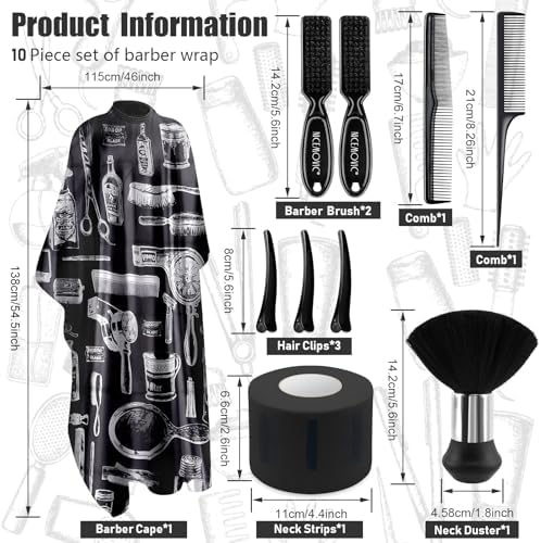NICEMOVIC 10 in 1 Hair Cutting Barber Cape with Neck Duster Brush Barber Brush Neck Strips Hair Combs Hair Clips, Professional Barber Accessories Cleaning Supplies for Salon Haircut Styling - Image 2