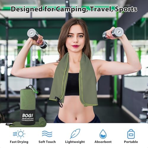 BOGI Microfiber Travel Sports Towel-Quick Dry Travel Towel,Soft Lightweight Absorbent Compact for Camping Gym Beach Bath Yoga Swimming Backpacking (XL:72''x32''+16''x16''-AGreen) - Image 6