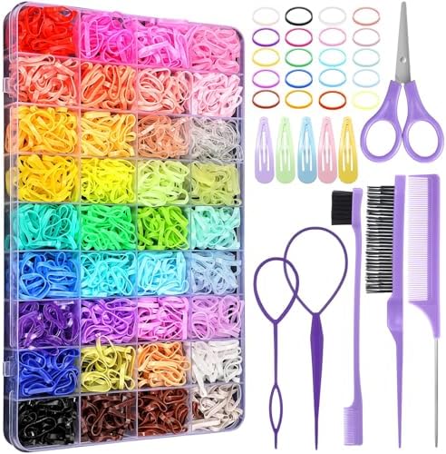 36 Colors Hair Rubber Bands for Hair, 2500 Pcs Elastic Hair Bands with 11 Hair Styling Tools, Colorful Elastic Hair Ties Toddler Hair Accessories for Girls Kids by auroray