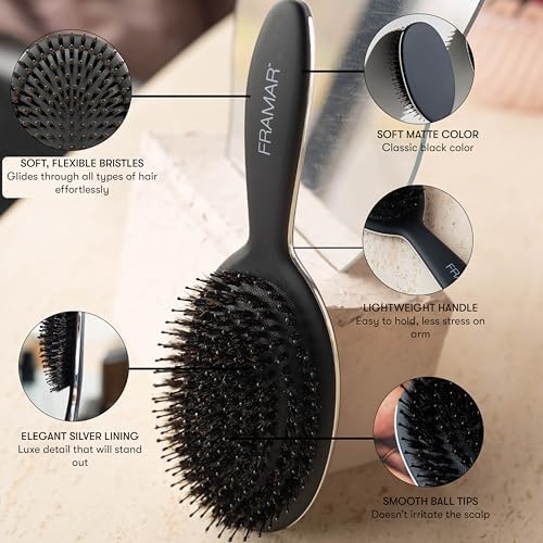 FRAMAR Soft Boar Bristle Hair Brush For Women, Boars Hair Brush For Women - Image 2