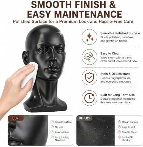 Mannequin Head Male Face Model Display Stand for Wigs Hat Glasses Mask Headphone (black) - Image 7