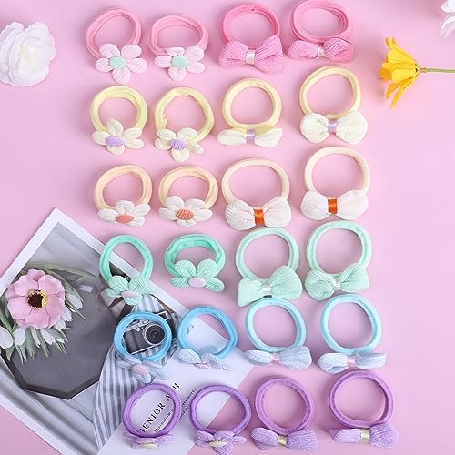 24 Pcs Toddler Hair Ties for Girls, Baby Hair Tie Cute Flower Elastic Scrunchies, Seamless Ponytail Holders, Little Girls Hair Accessories for Thick Hair, Pink, Purple, Blue - Image 5