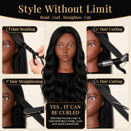 20" Human Hair Mannequin Head for Braiding, Styling & Cosmetology Training - Image 2