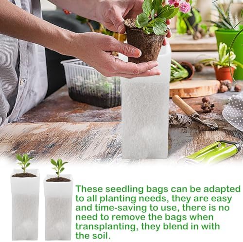 CANIPHA 60Pcs Nursery Grow Bags, Biodegradable Non-Woven Fabric Plant Bags, Seedlings Growing Pots for Vegetable Flowers Fruits Tree Planting (12.2 3.3 Inches) - Image 6