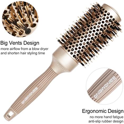 BANGMENG Round Brush Blow Out with Boar Bristles, Nano Thermal Ceramic Ionic Round Hair Brush for Women Blow Drying, Enhance Texture for Styling (1.75 Inch Barrel, 2.9 Inch with Bristle) - Image 3