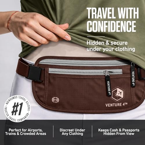 VENTURE 4TH Travel Money Belt, RFID Blocking Passport Holder - Brown - Image 4