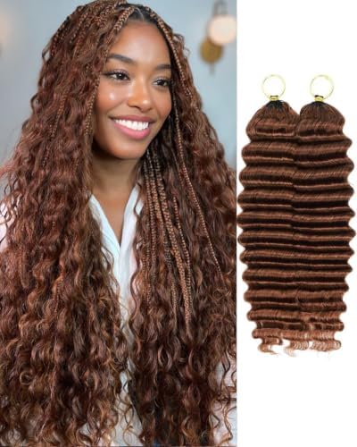 30# Auburn Brown 16 Inch Human Crochet Hair for Black Women, Feather Crochet Extensions 110g 80 Strands, Resusable Miracle Look Hair Bundles Soft Lightweight Small Knots Deep Wave by VDZ100HumanHair