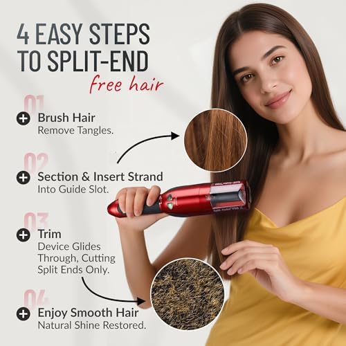 Split-Ender Pro 2 - Original Professional Beauty Tool - Cordless Split End Hair Trimmer for Damaged, Dry, Brittle, Frizzy, Curly or Straight Hair (Red) - Image 6