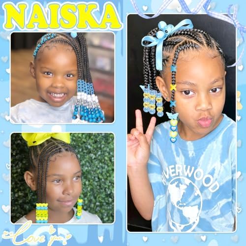 NAISKA 100PCS Yellow Blue Beads for Hair Heart Braids Beads Cute Pony Beads - Image 7