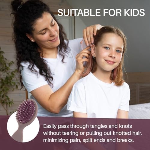 RHOS Mini Hair Brush for Women,Men and Kids-Travel Size Hair Brush for Purse,Pocket,backpack-Small Cushion Paddle Brush with Soft Bristles-Mini Detangler Brush for All Hair Types(1 Pack-Purple) - Image 6