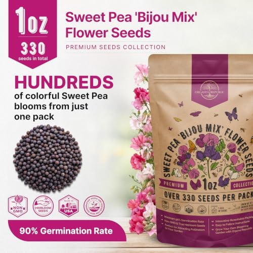 Sweet Pea Bijou Mix Seeds 1oz - Over 330 Non-GMO Heirloom Seeds for Planting, Individual Packet for Planting Home Garden Indoor & Outdoor Gardening - Image 3