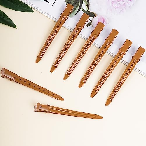 24 Packs Duck Bill Clips, Bantoye 3.35 Inches Rustproof Metal Alligator Curl Clips with Holes for Hair Styling, Hair Coloring, Brown - Image 5