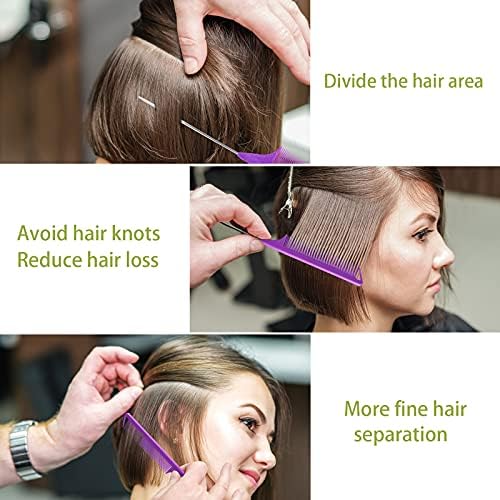 Rat Tail Steel Pin Teasing Combs Set: 3 Pack Hair Styling Combs for Parting and Teasing All Hair Types (Purple) - Image 6